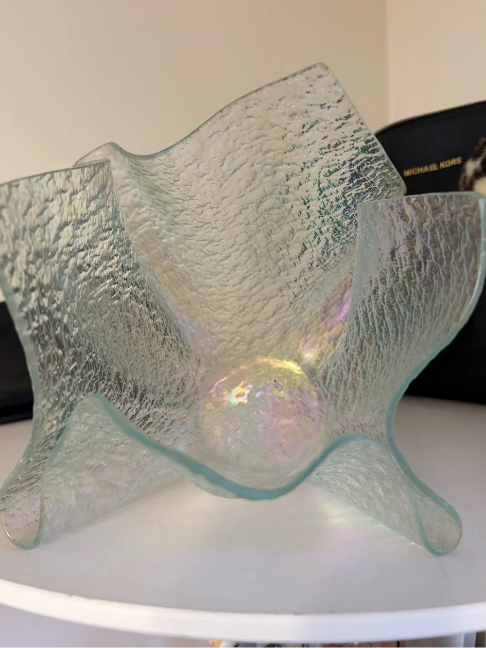 Iridescent Handkerchief Glass Decorative Vase - Clear/Opal Finish